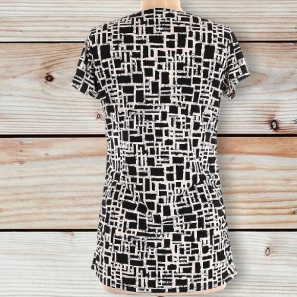 Ricki's Black Geometric Design Short Sleeve Top with Draped Neckline - Size M - Picture 2 of 2